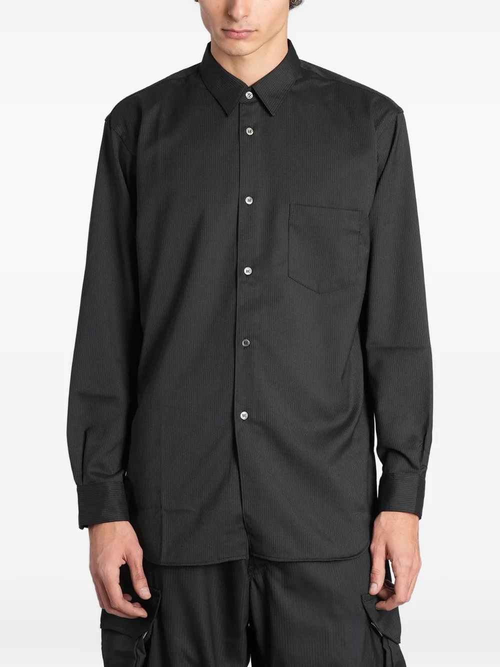 Comme Des Garçons Shirt stripe-pattern patch-pocket shirt Zwart