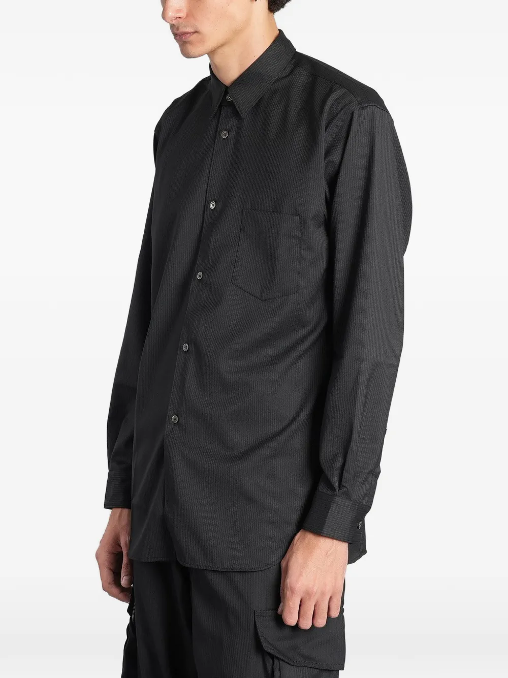 Comme Des Garçons Shirt stripe-pattern patch-pocket shirt Zwart