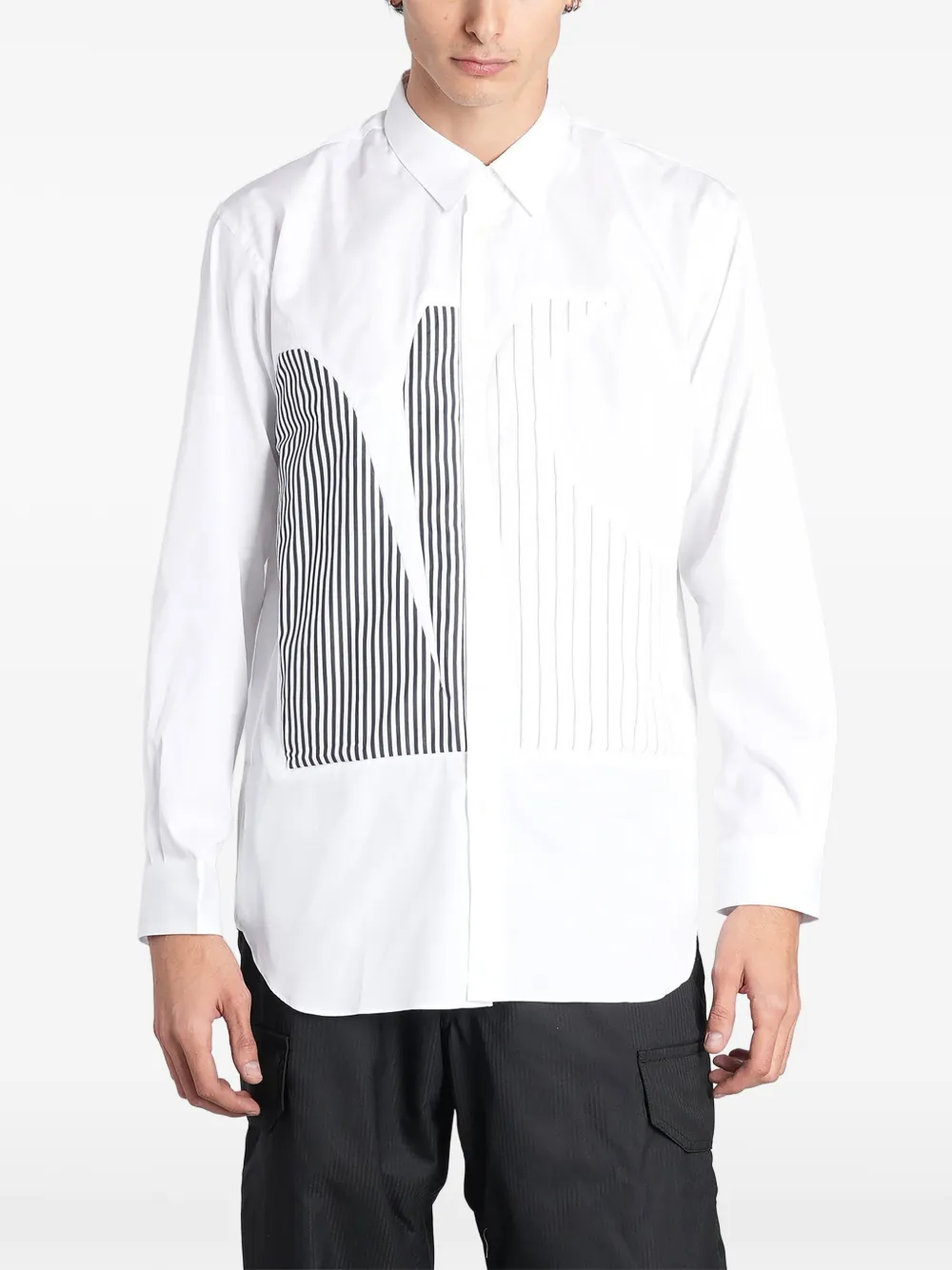 Comme Des Garçons Shirt stripe-panelled cotton shirt Wit