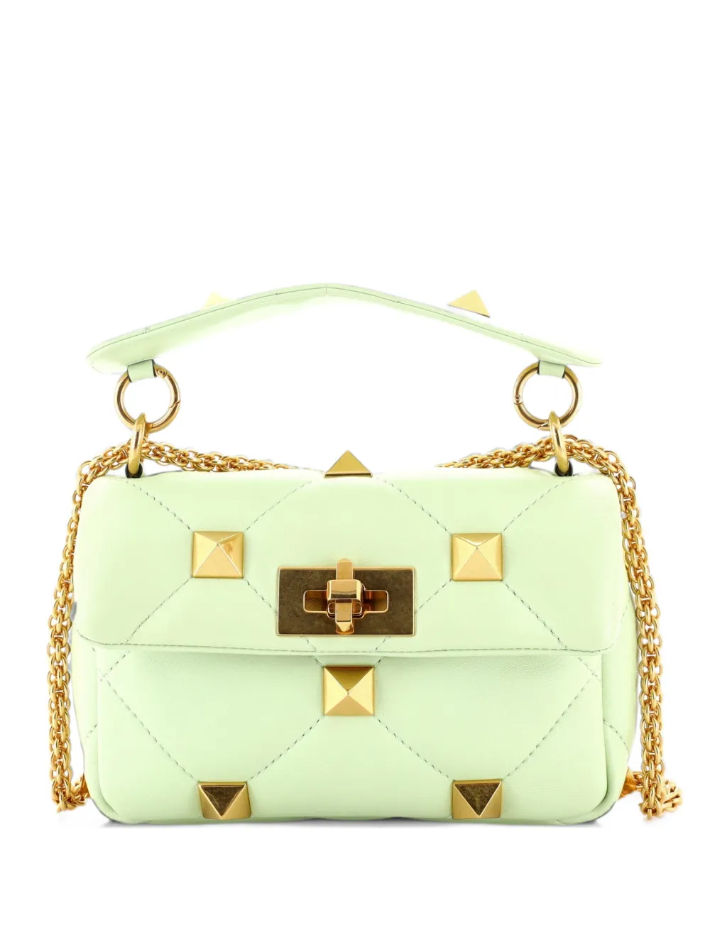 Valentino Garavani Pre-Owned Roman Stud Flap Bag Quilted Leather Small crossbody bag - Grün