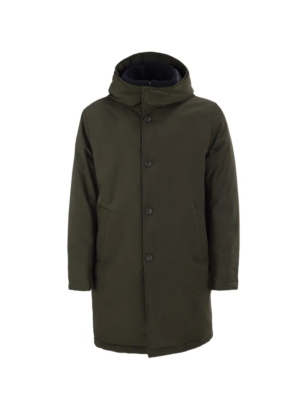 Fay Hooded Padded Single Breasted Coat In Green