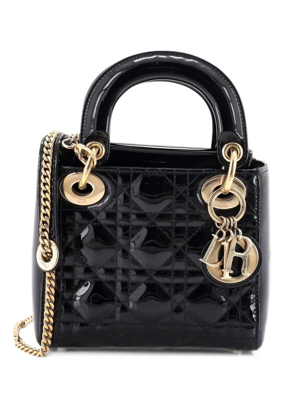 Christian Dior Pre-Owned Lady Dior Chain Bag Cannage Quilt Patent Mini satchel - Nero