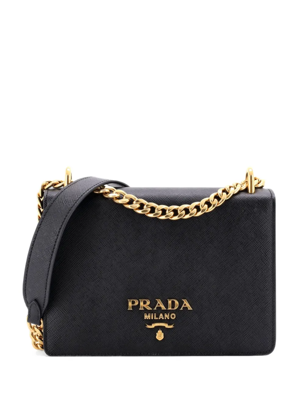 Prada Pre-Owned Chain Flap Bag Saffiano Leather Small crossbody bag - Nero