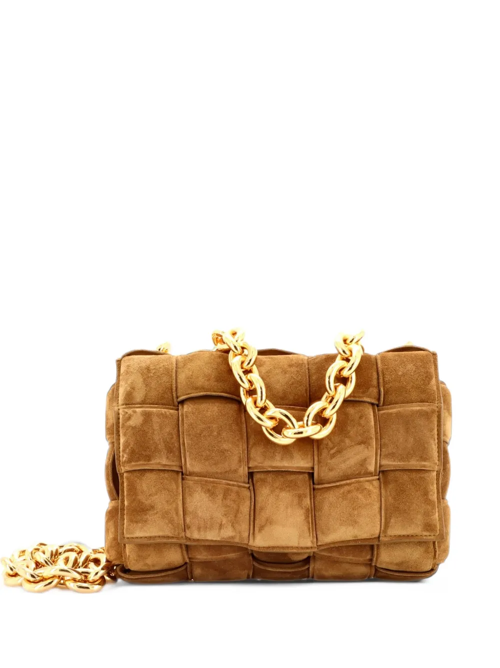 Bottega Veneta Pre-Owned Cassette Chain Padded Maxi Intrecciato Suede crossbody bag - Braun