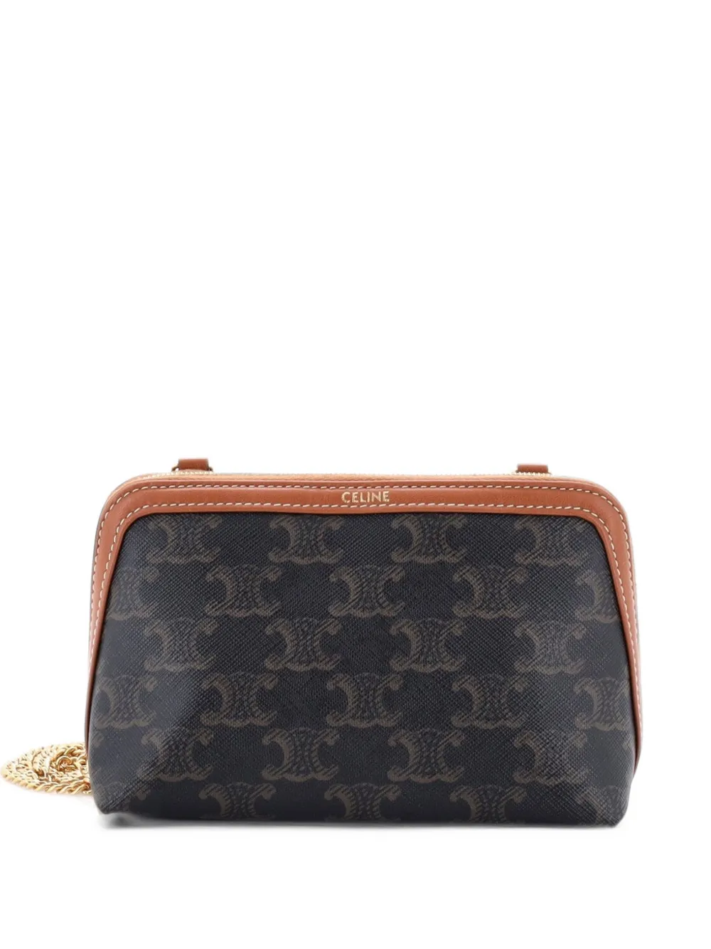 Celine Pre-Owned Zip Around Chain Clutch Triomphe Coated Canvas crossbody bag - Brown