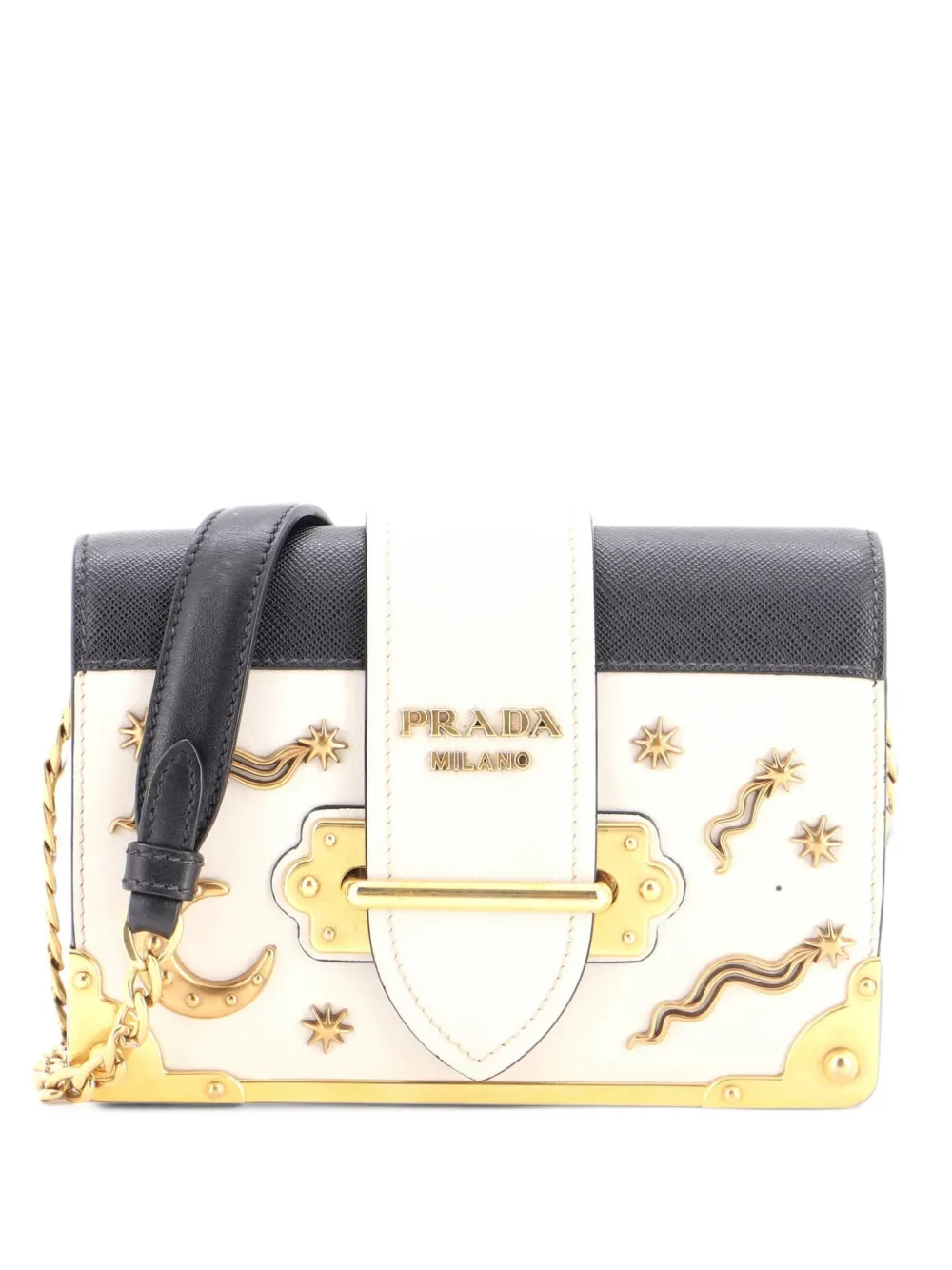Prada Pre-Owned Cahier Embellished Leather Small crossbody bag - Bianco