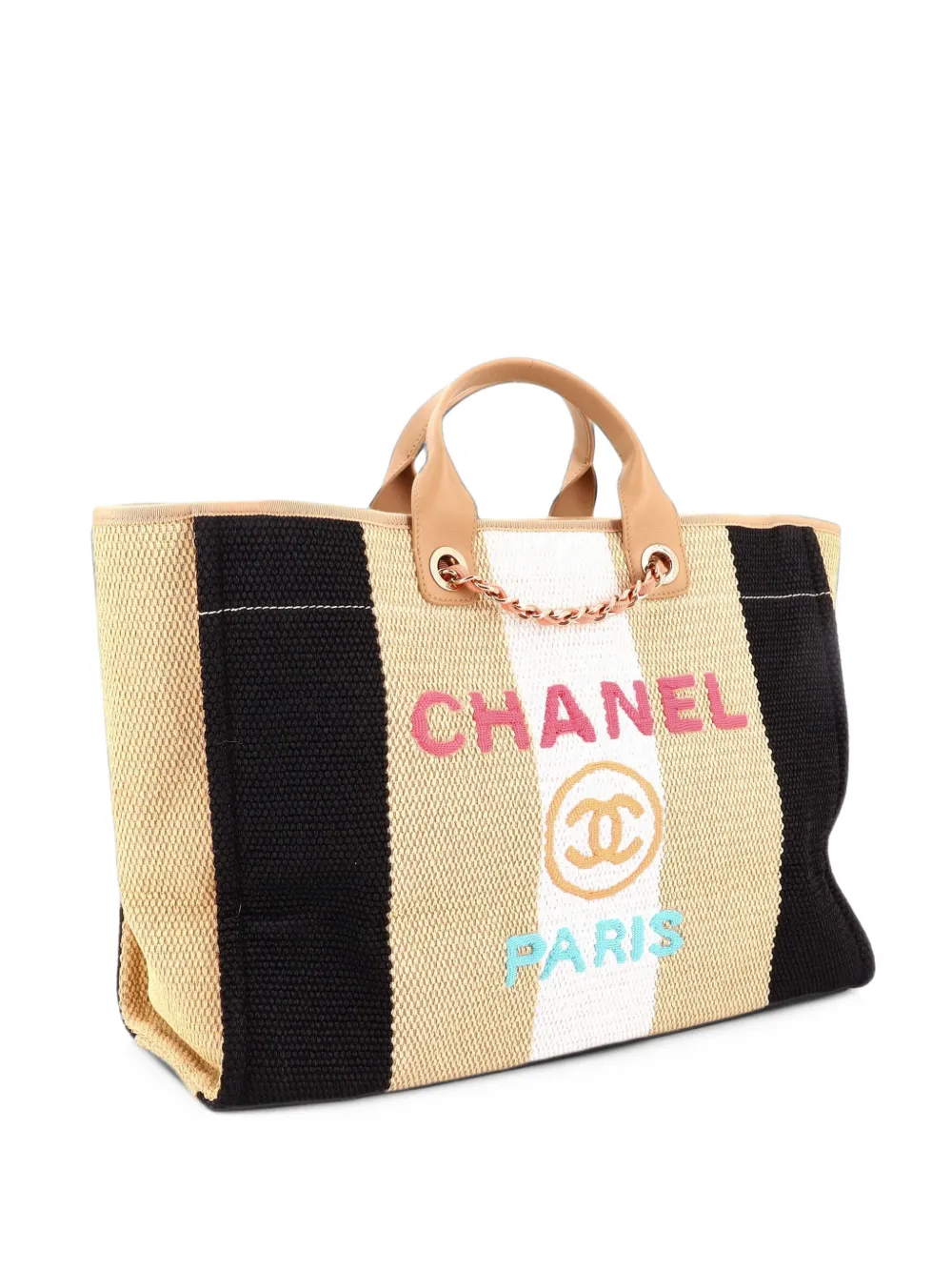 CHANEL Pre-Owned Deauville Striped Viscose Canvas Large tote bag - Schwarz