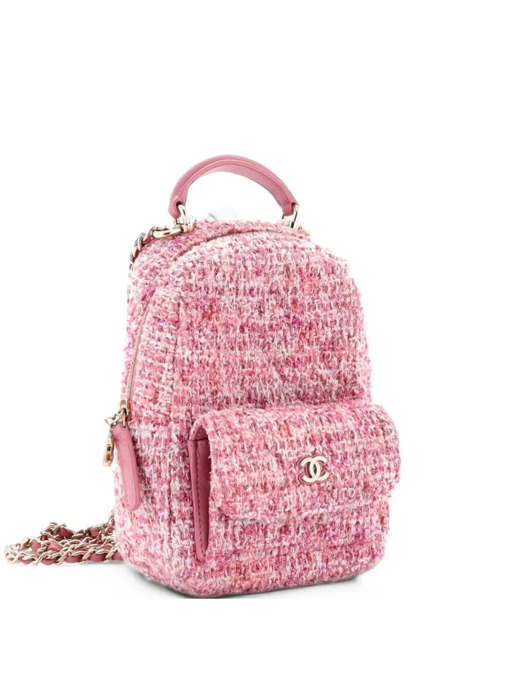 CHANEL Pre-Owned Classic CC Chain Pocket Quilted Tweed Mini backpack - Rosa