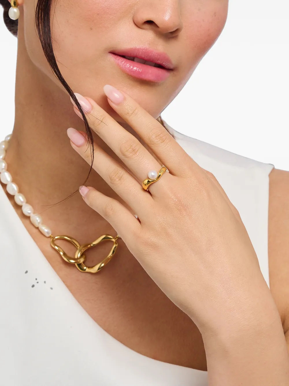 Thomas Sabo pearl organic-shaped ring - Oro