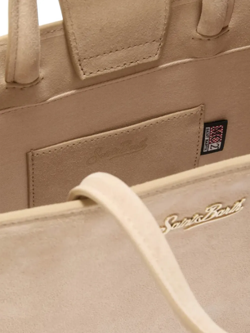 MC2 Saint Barth beige medium Shop bag in suede with metal logo plaque