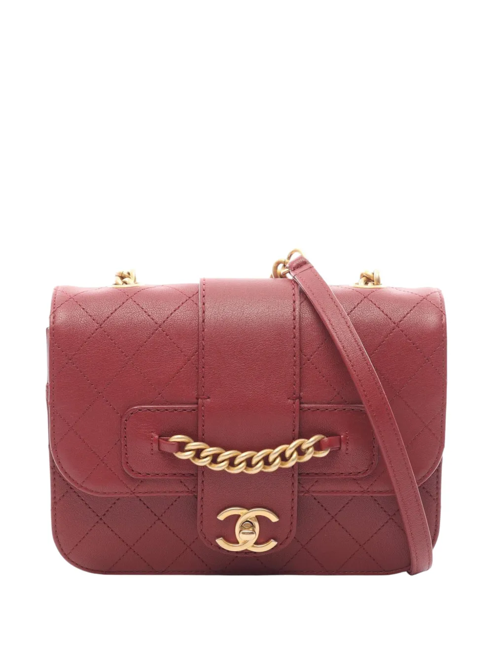 CHANEL Pre-Owned 2018 Medium Quilted Sheepskin Front Chain Flap crossbody bag - Rot