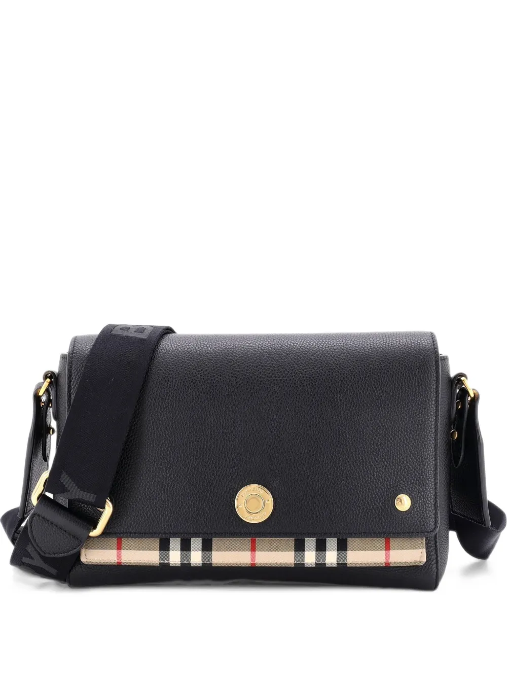 Burberry Pre-Owned Note Leather with Vintage Check Canvas Medium crossbody bag - Black