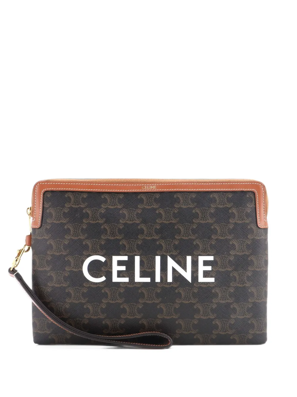 Celine Pre-Owned Logo Zip Wristlet Pouch Triomphe Coated Canvas Small clutch bag - Braun
