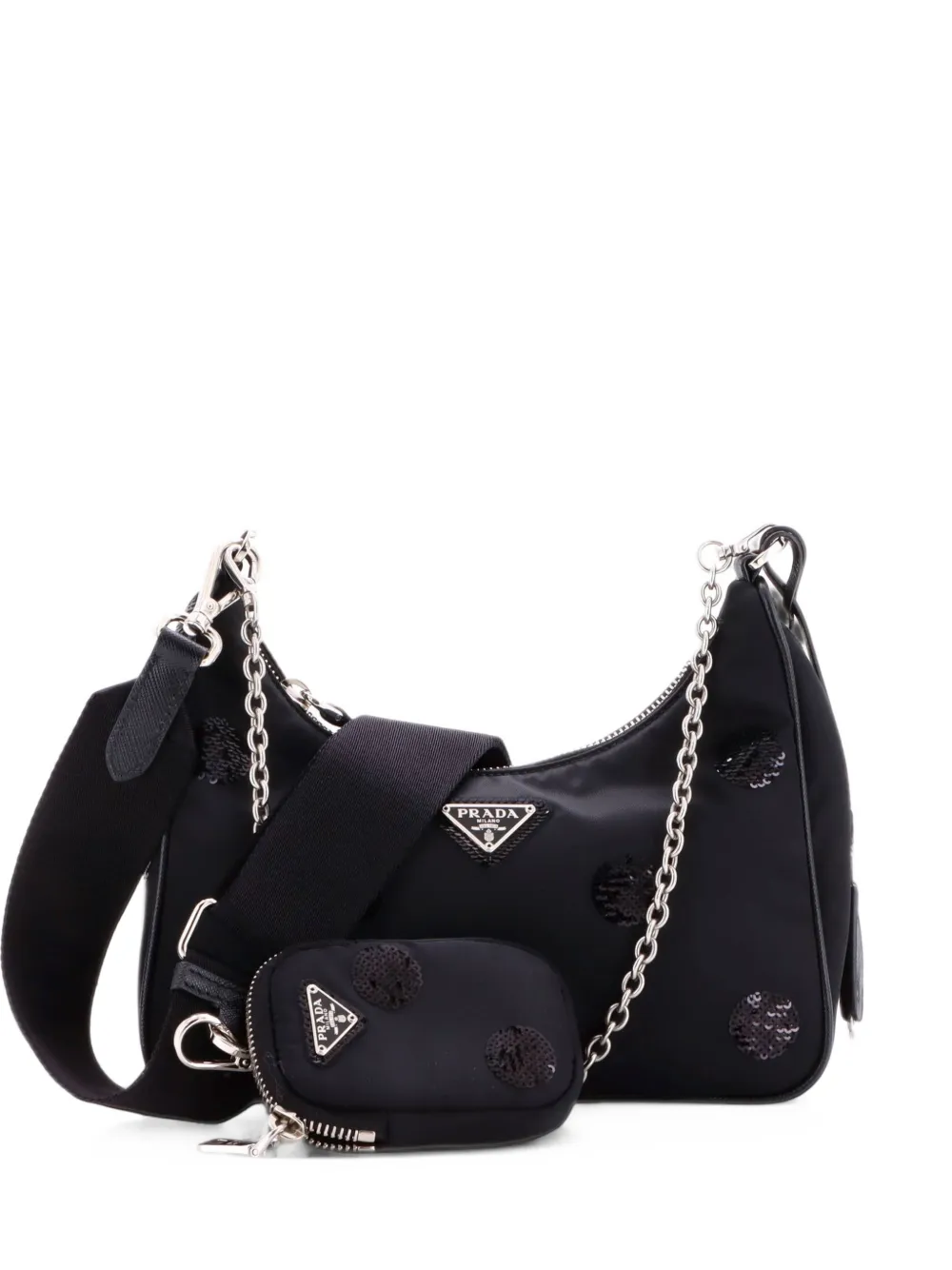 Prada Pre-Owned Re-Edition 2005 Sequin Embellished Tessuto Small shoulder bag - Nero