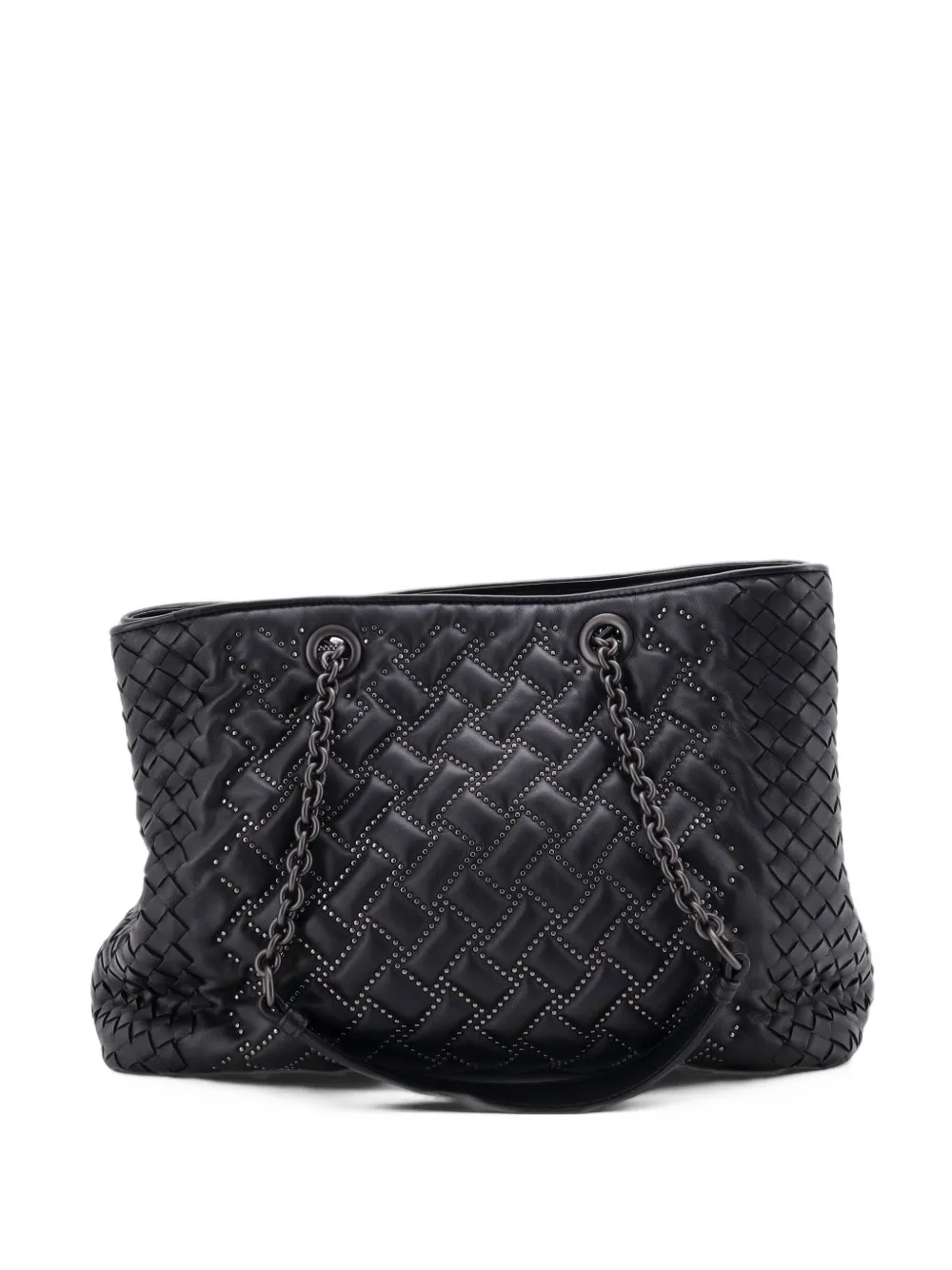 Bottega Veneta Pre-Owned Double Chain Studded Intrecciato Nappa Large tote bag - Schwarz