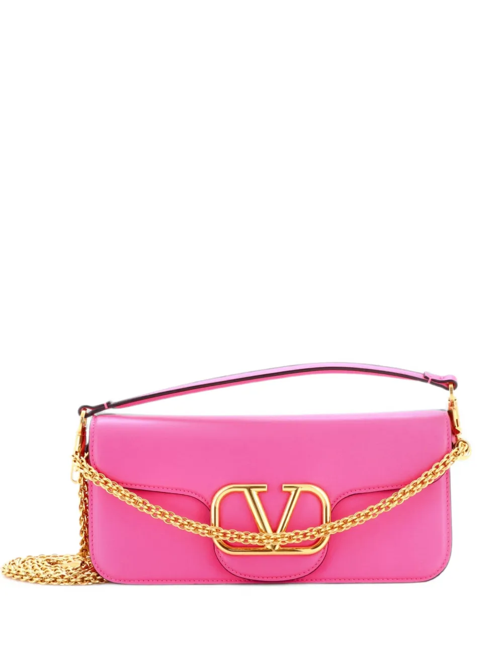 Valentino Garavani Pre-Owned VLogo Loco Flap Shoulder Bag Leather Medium clutch bag - Rosa