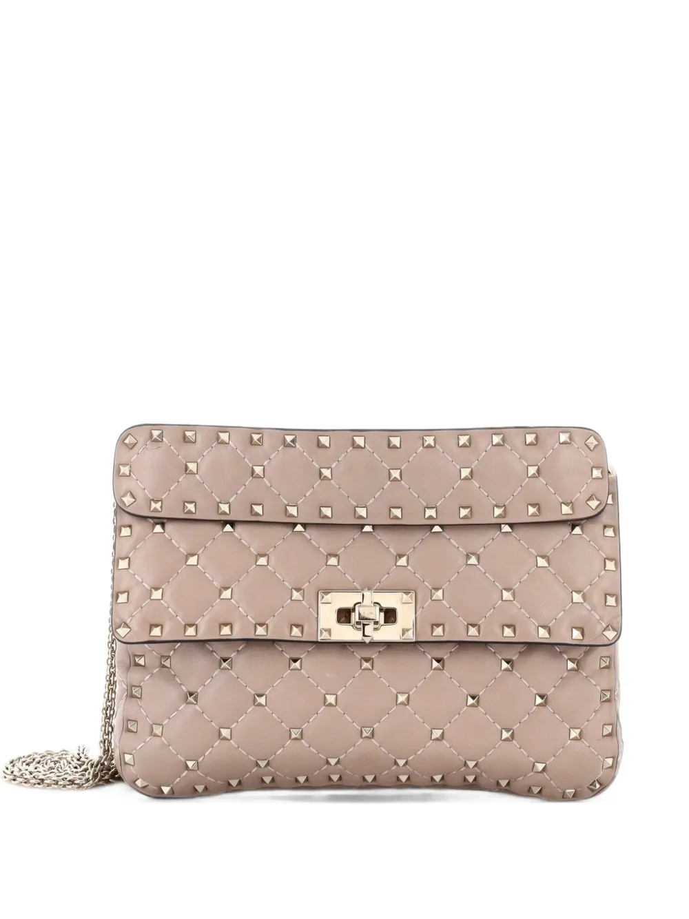 Valentino Garavani Pre-Owned Rockstud Spike Flap Bag Quilted Leather Small crossbody bag - Nude