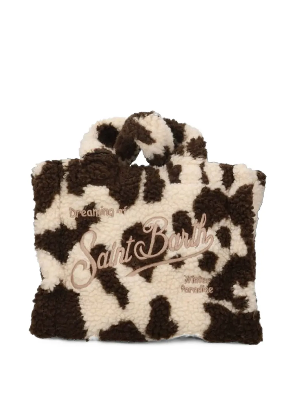 MC2 Saint Barth mini Vanity cow-print embroidered-logo tote bag Beige