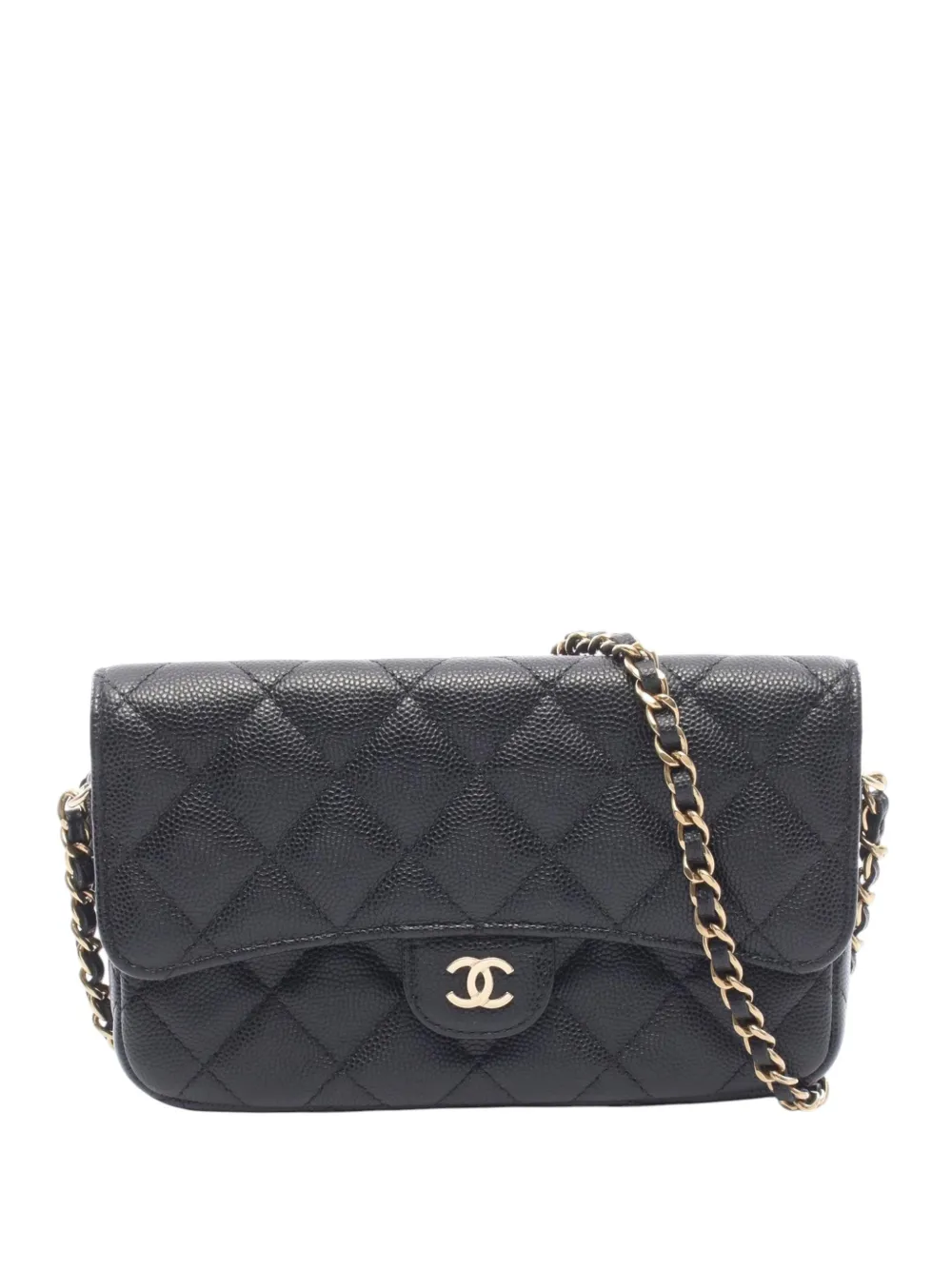 CHANEL Pre-Owned 2021-2026 Quilted Caviar Chain Phone Case crossbody bag in Black