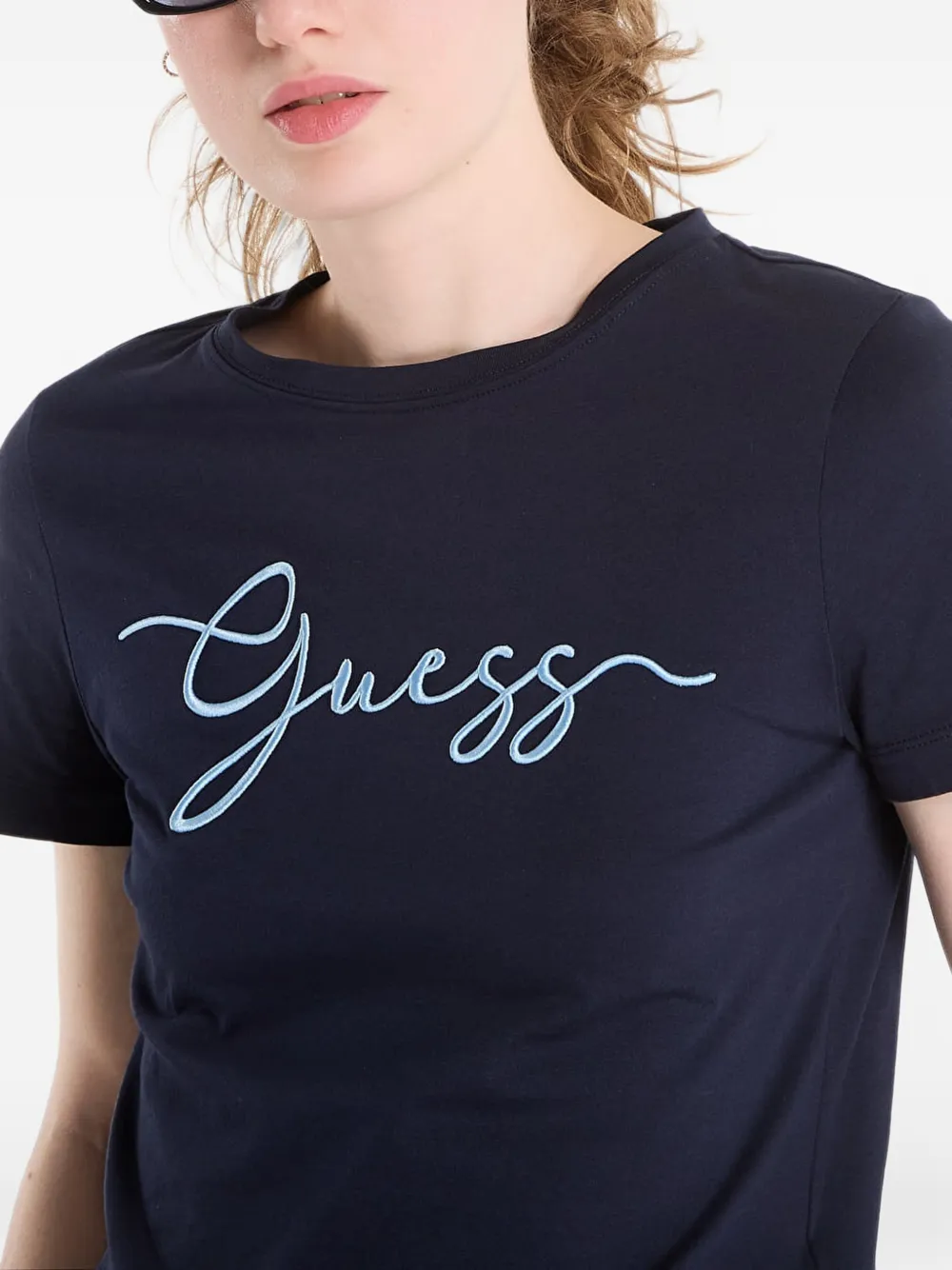 GUESS USA logo-embroidered T-shirt Blauw