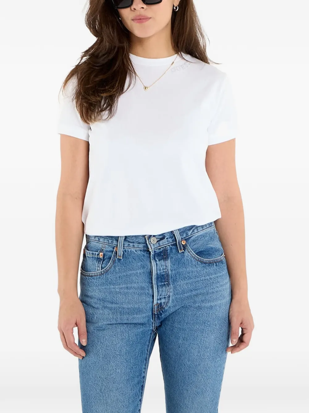 GUESS USA Calida rhinestone-logo T-shirt Wit