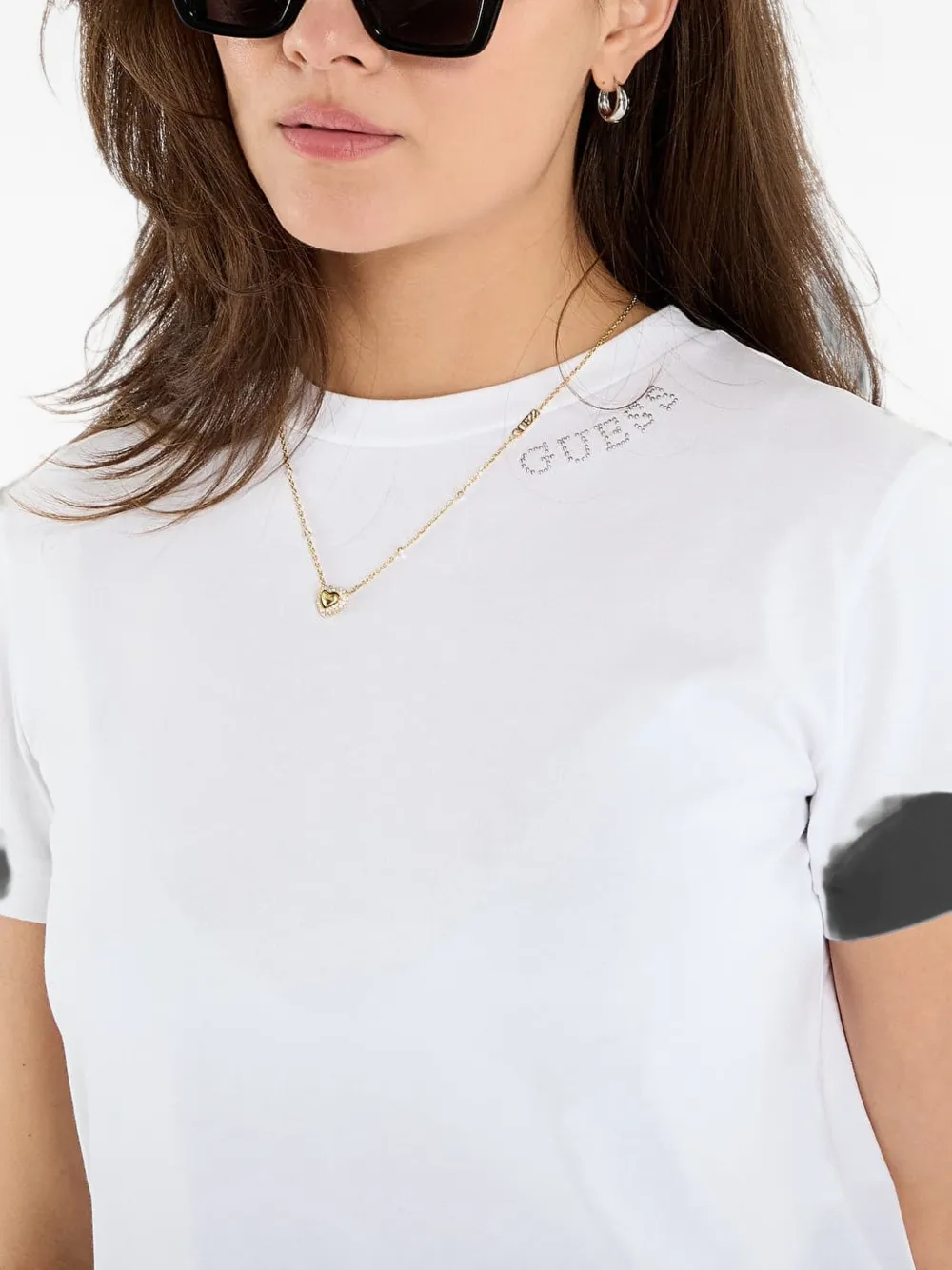 GUESS USA Calida rhinestone-logo T-shirt Wit