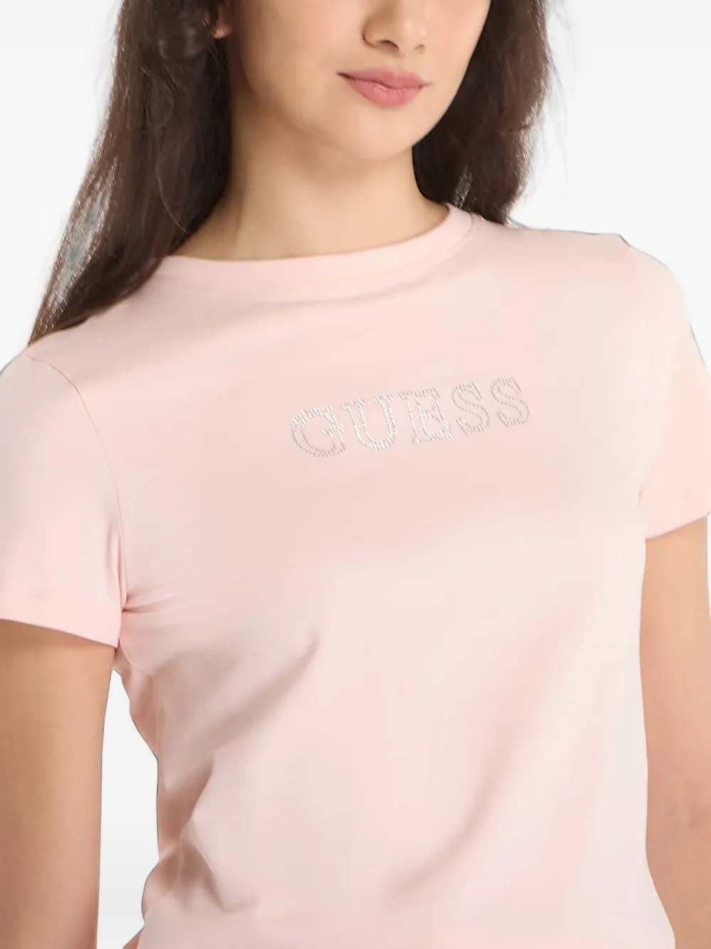 GUESS USA Briana rhinestone-logo T-shirt Roze