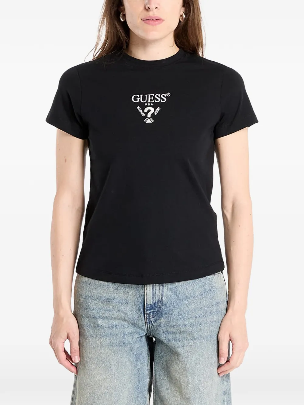 GUESS USA logo-print T-shirt Zwart