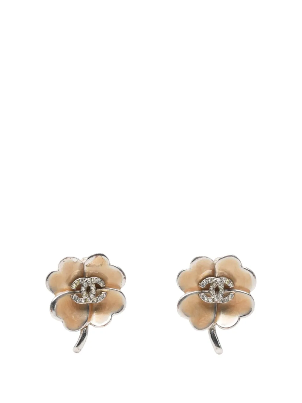 CHANEL Pre-Owned 2004 CC Brass Enamel and Strass Clover Clip On Earrings costume earrings - Argento