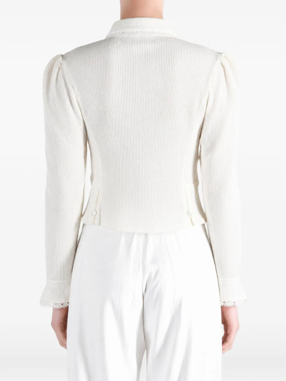 Ann Demeulemeester Isaka lace-trimmed pintuck-detail shirt Beige