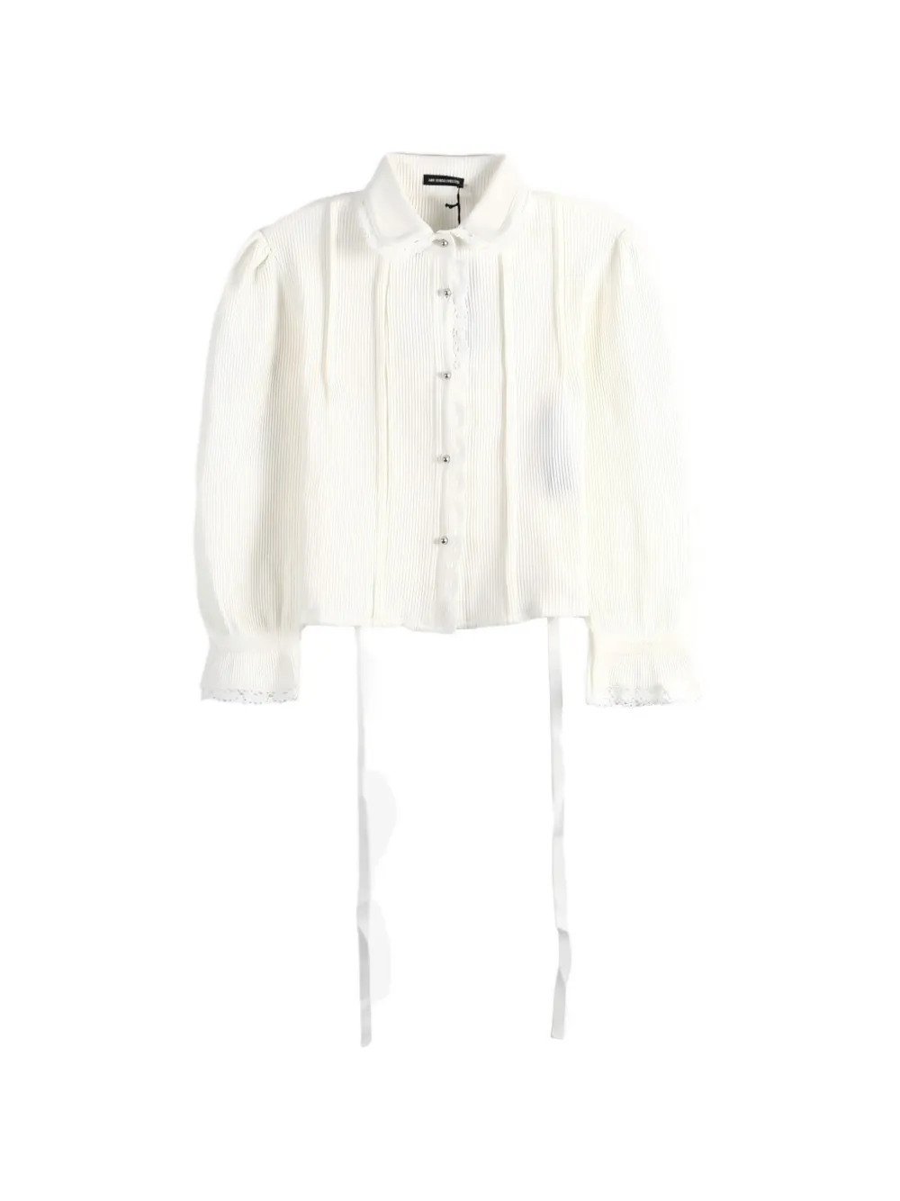 Ann Demeulemeester Isaka lace-trimmed pintuck-detail shirt Beige