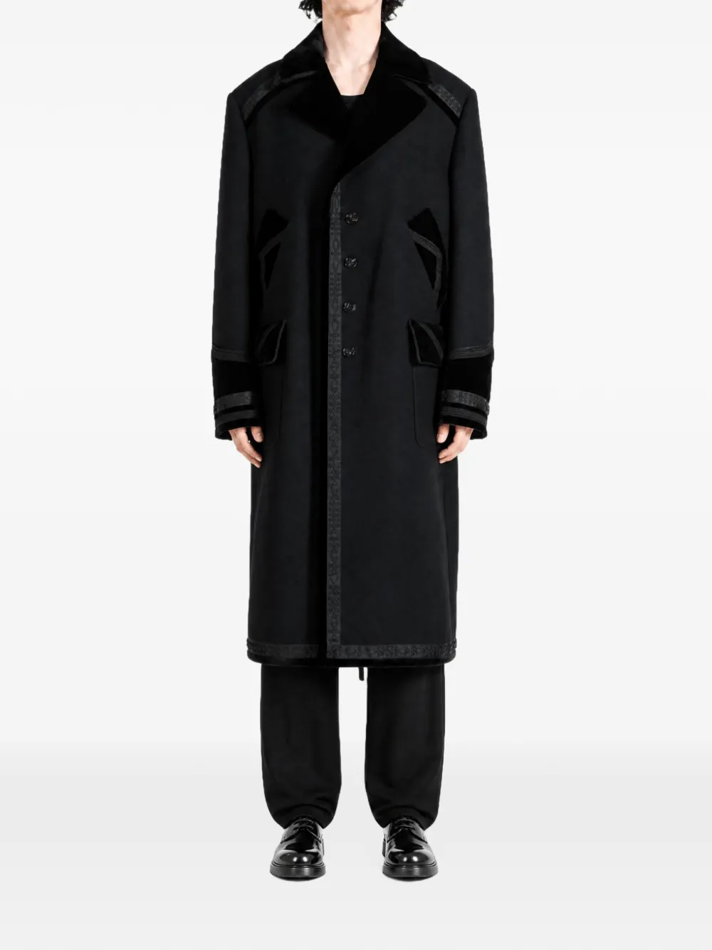Ann Demeulemeester Havtor velvet-trimmed embroidered coat Zwart