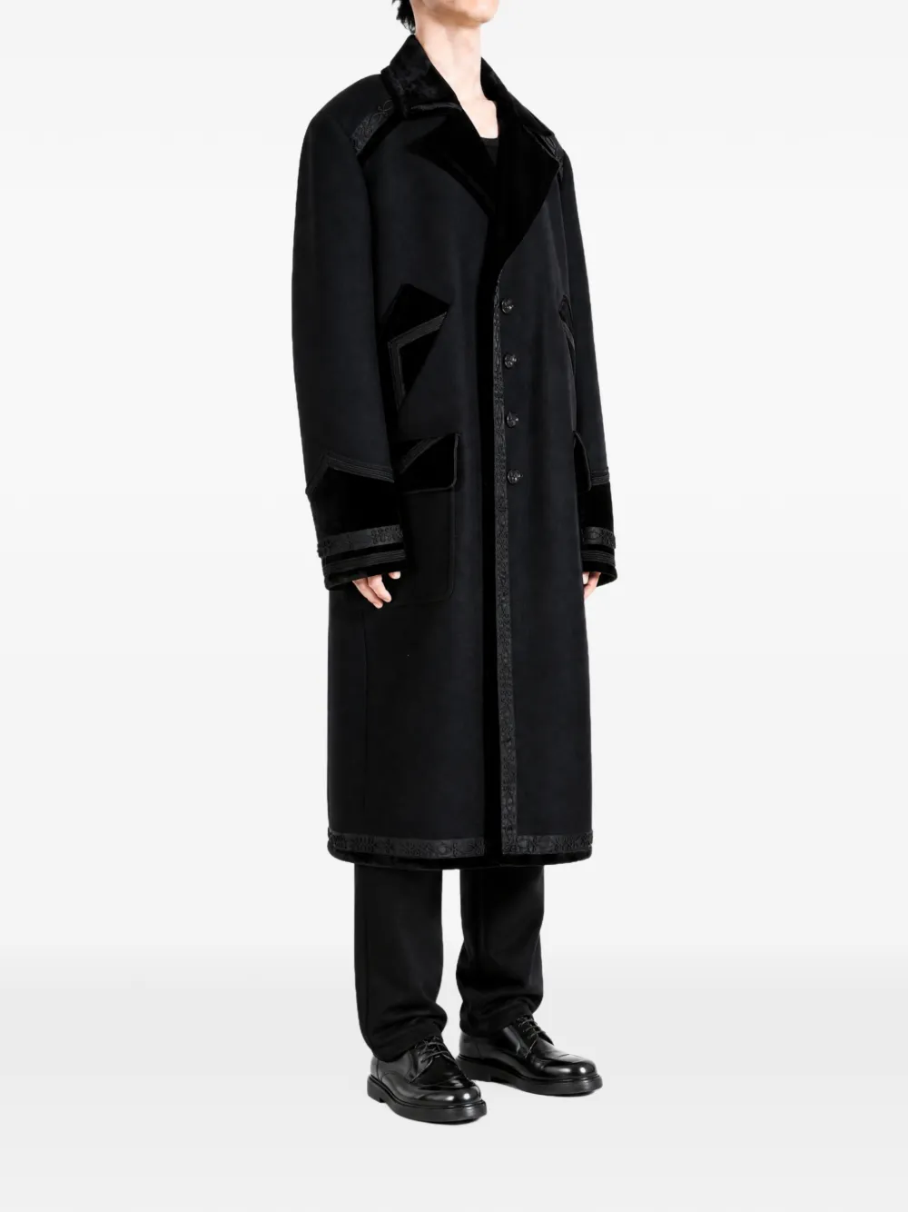 Ann Demeulemeester Havtor velvet-trimmed embroidered coat Zwart