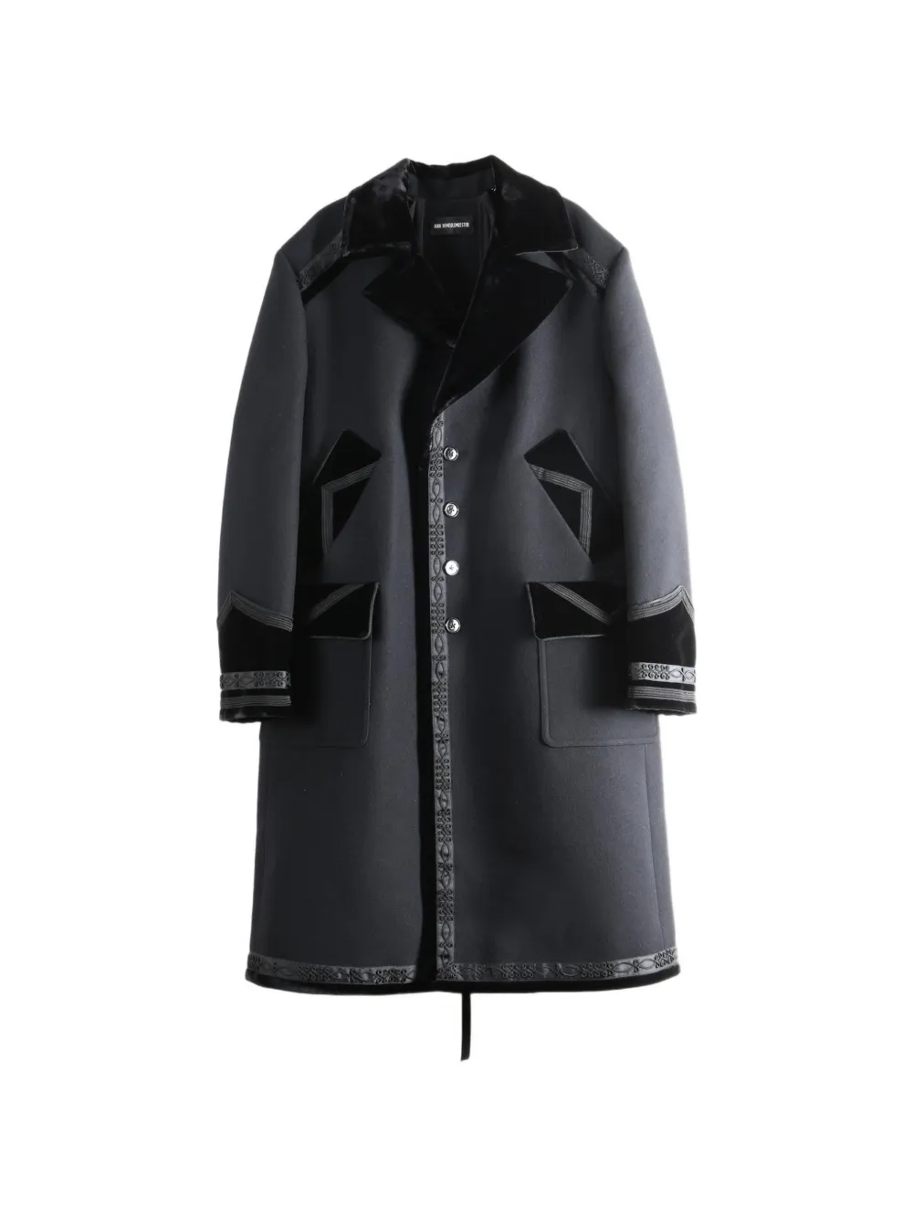 Ann Demeulemeester Havtor velvet-trimmed embroidered coat - Nero