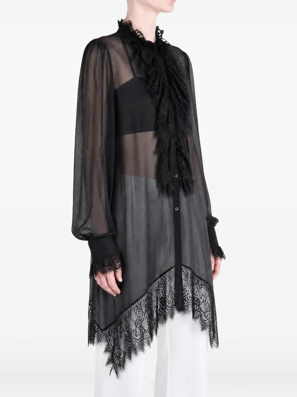 Ann Demeulemeester Barah lace-trim ruffled shirt Zwart