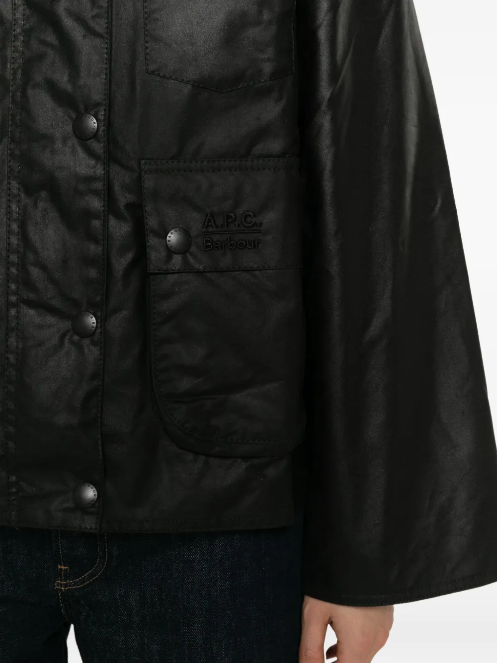 Barbour x A.P.C. logo-embroidered corduroy-collar jacket Zwart