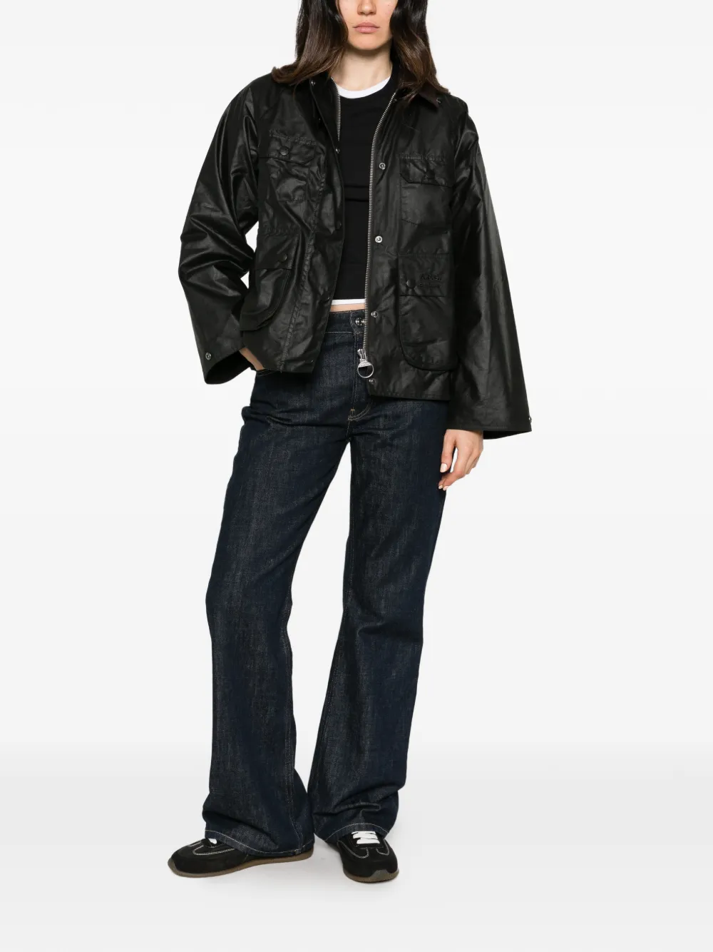 Barbour x A.P.C. logo-embroidered corduroy-collar jacket Zwart
