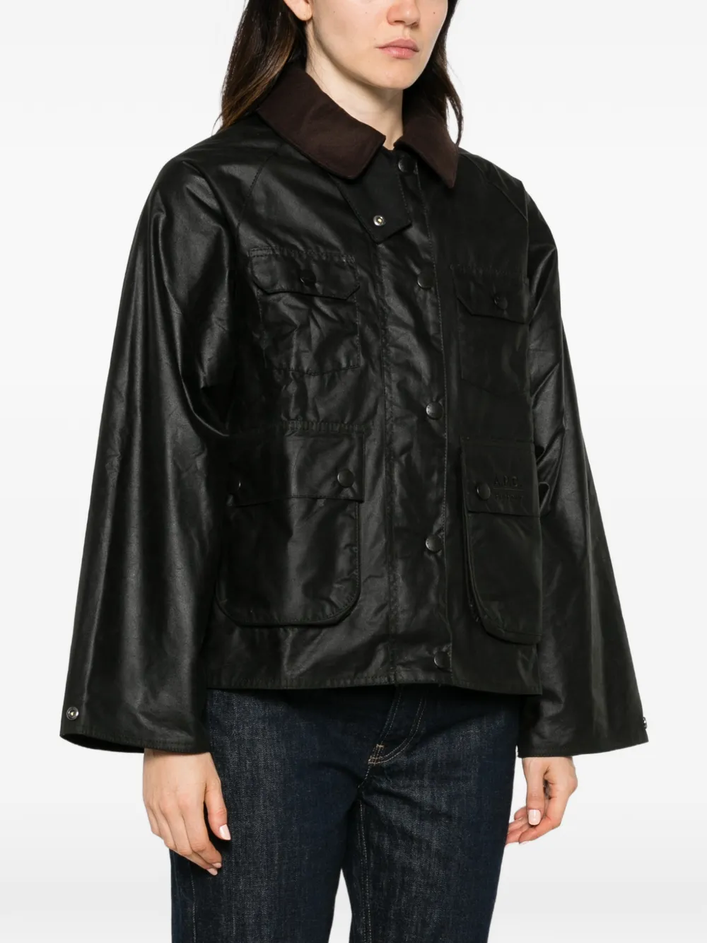 Barbour x A.P.C. logo-embroidered corduroy-collar jacket Zwart