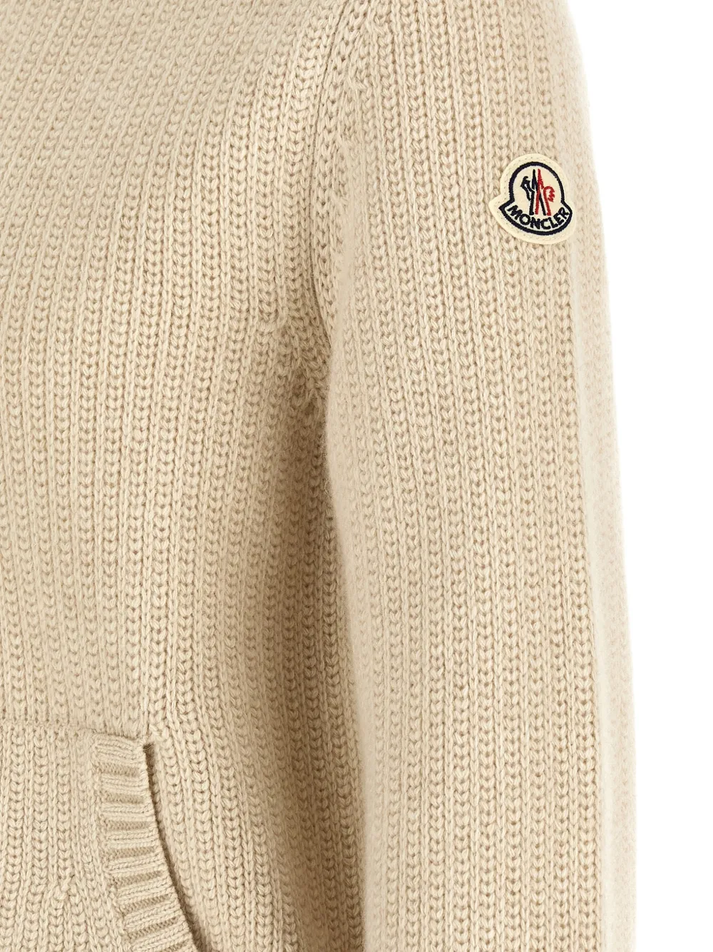 Moncler ribbed-knit zip-up cardigan Beige