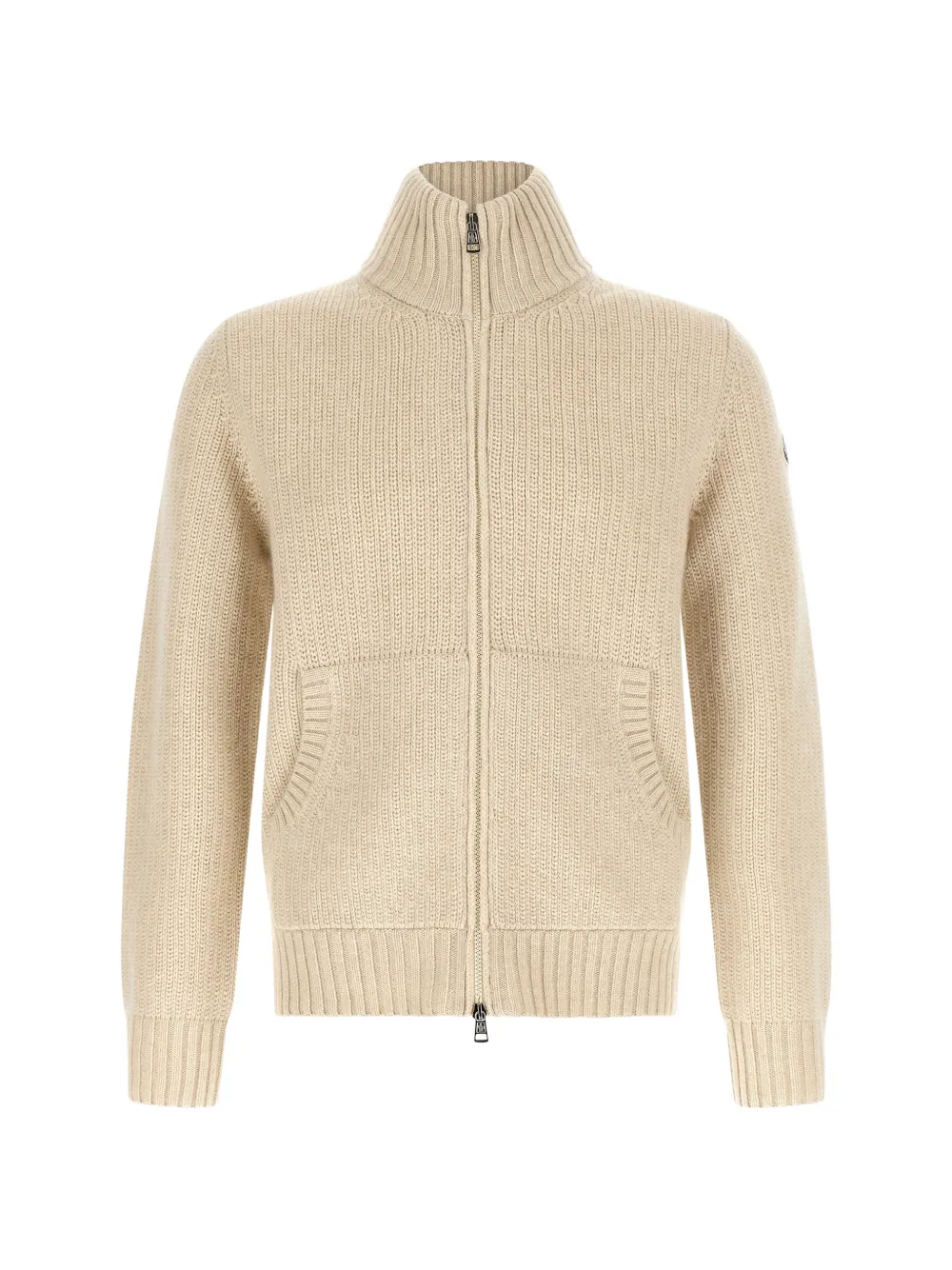 Moncler ribbed-knit zip-up cardigan Beige