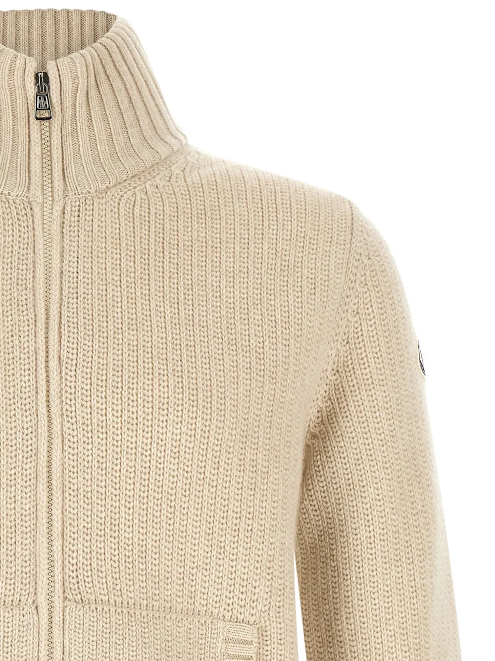 Moncler ribbed-knit zip-up cardigan Beige