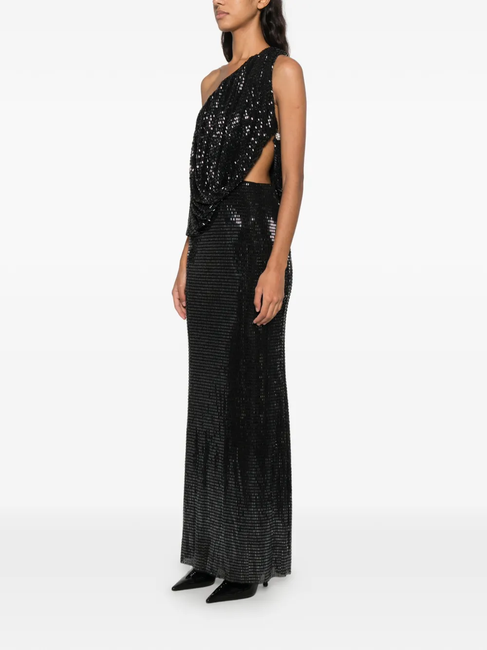 Self-Portrait sequin-embellished one-shoulder maxi dress Zwart
