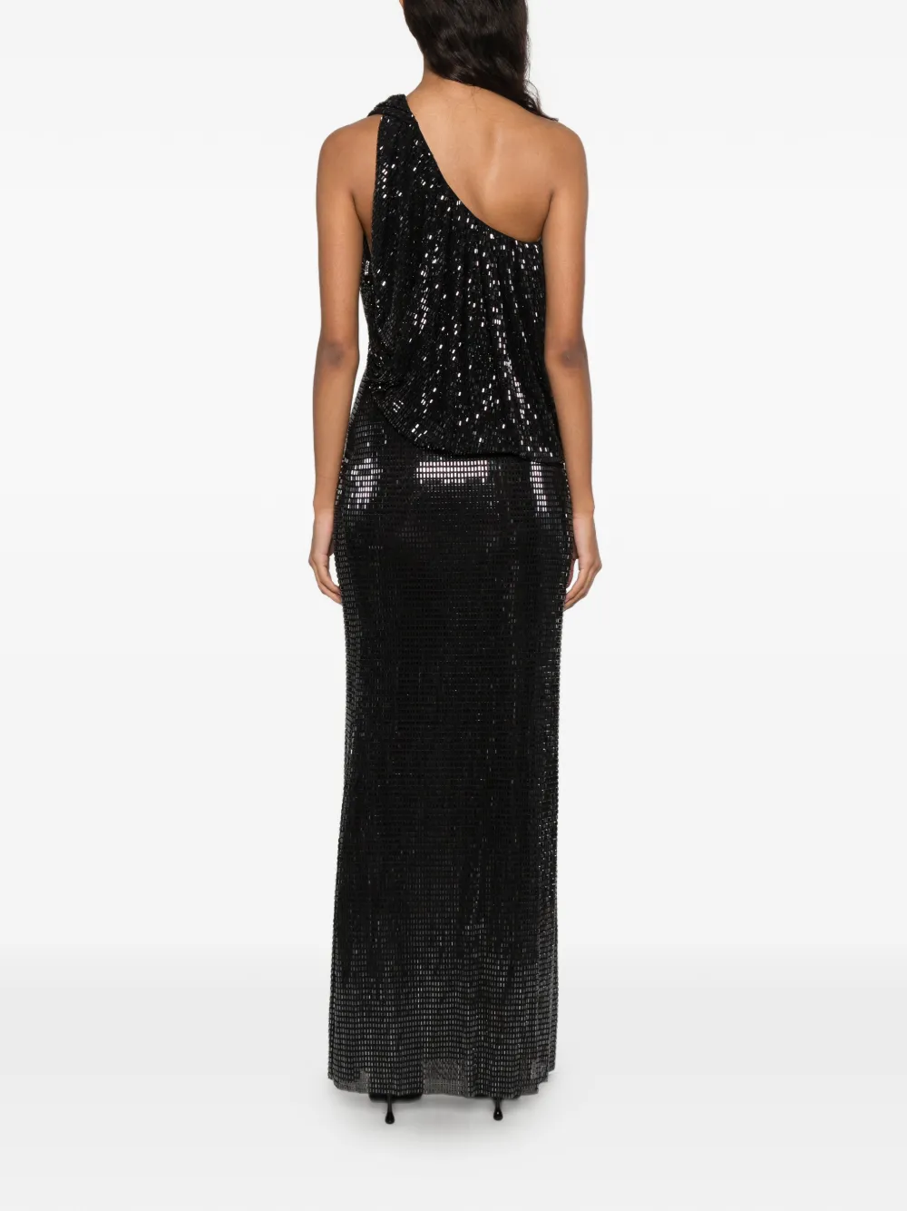 Self-Portrait sequin-embellished one-shoulder maxi dress Zwart