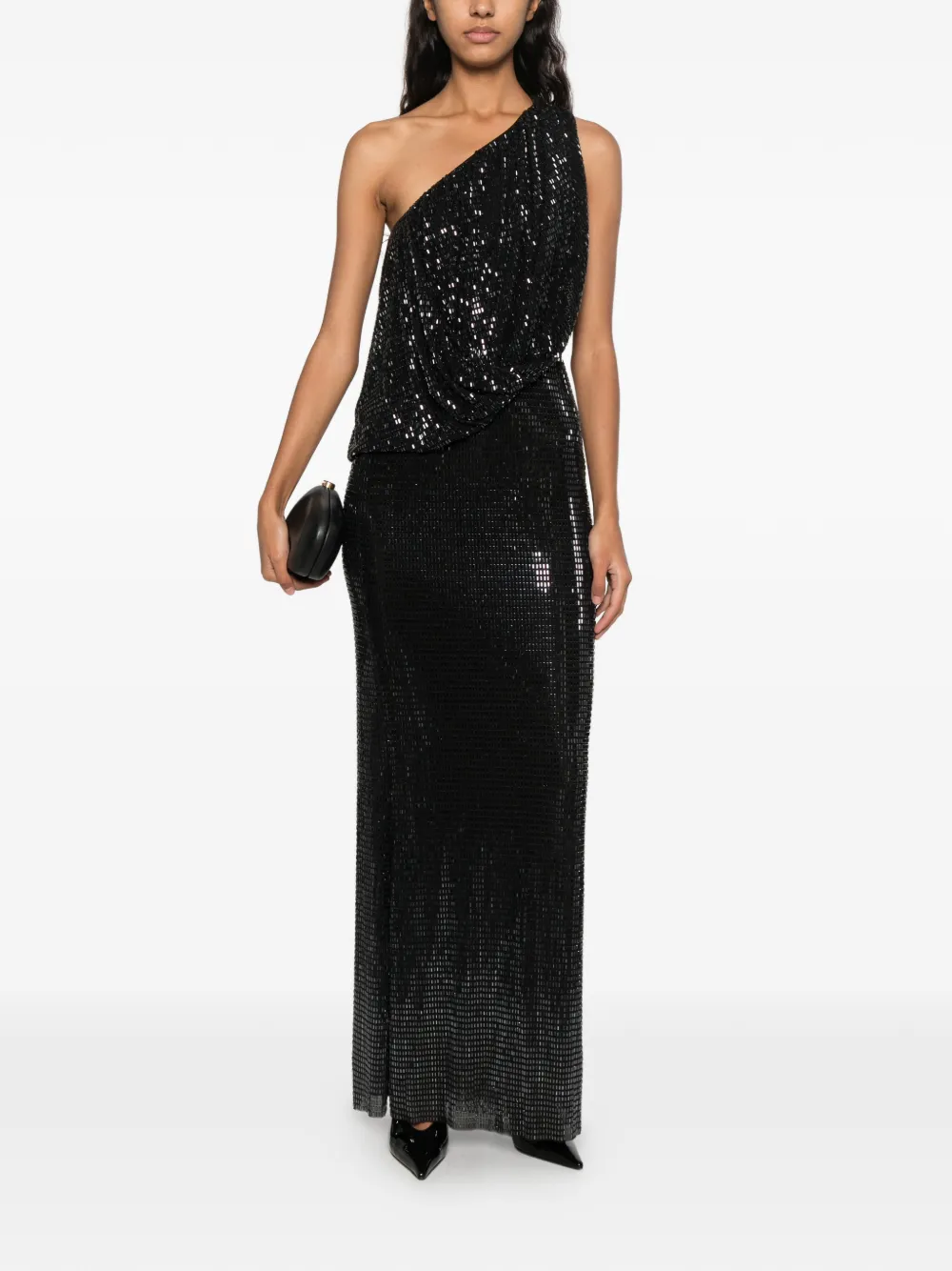 Self-Portrait sequin-embellished one-shoulder maxi dress Zwart