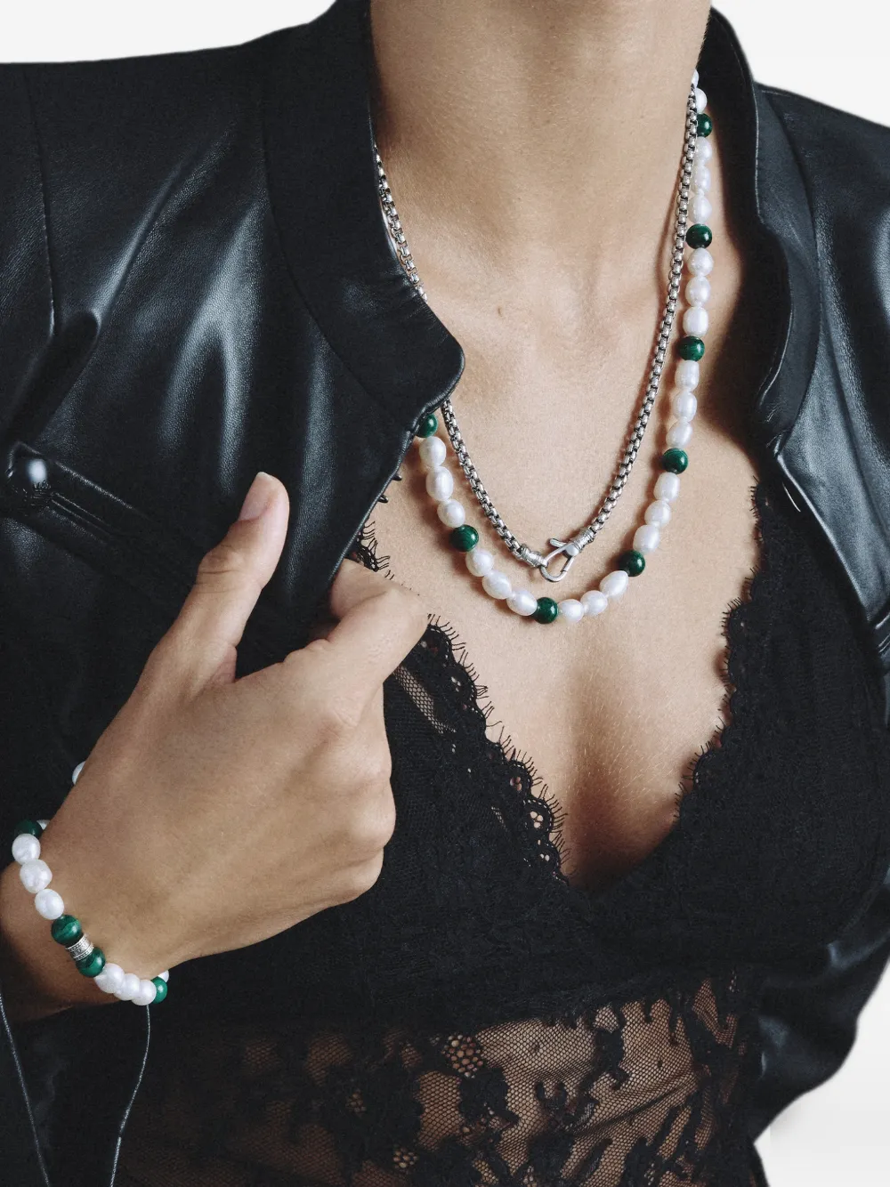 Thomas Sabo Rebel malachite pearl bracelet - Bianco
