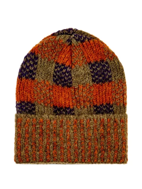 Gallo check-pattern knitted beanie hat