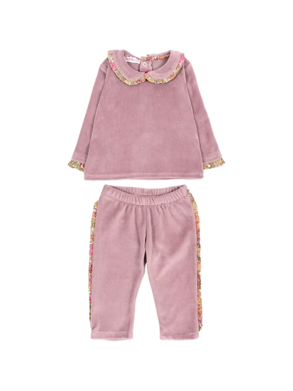 Pesciolino Rosso Kids floral-trim ruffled pajamas Roze