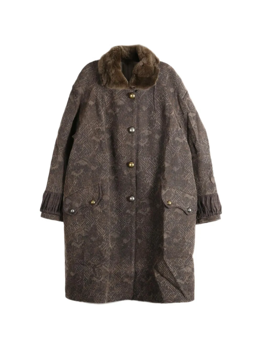COMMUNS jacquard-woven faux-fur collar coat - Brown
