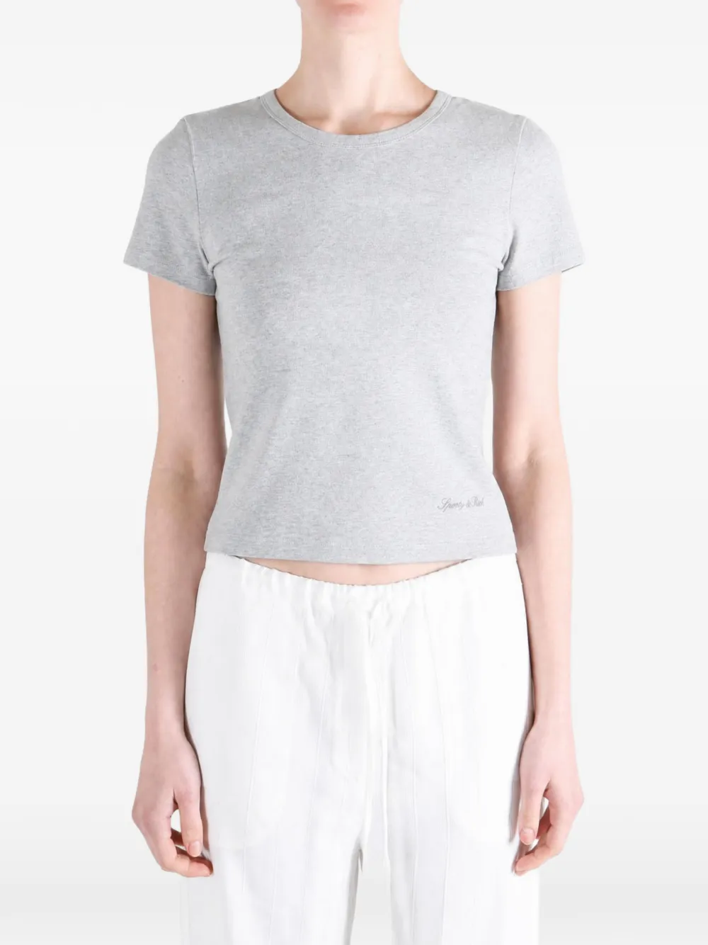 Sporty & Rich Vanessa logo-embroidered T-shirt Grijs