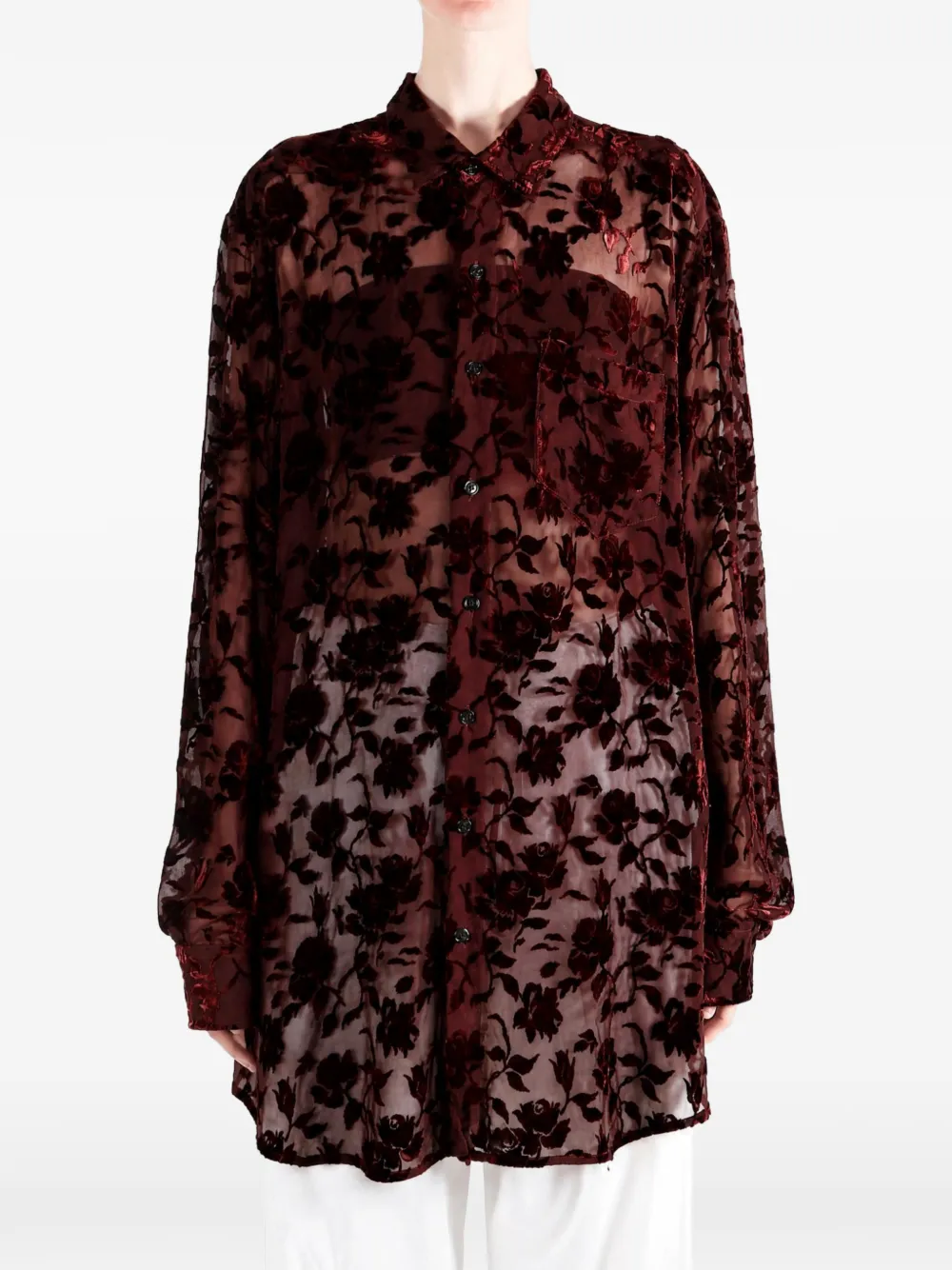Ann Demeulemeester Elisabeth floral-devoré shirt Rood